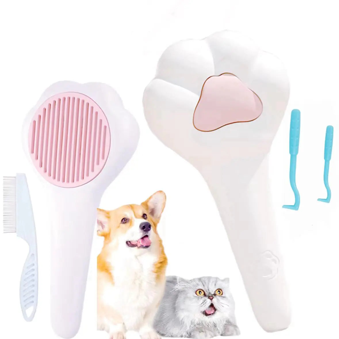 AESALUTOY Pet Grooming Brush Easy to Remove Loose Undercoat Massaging Tool for Pets with Long or Short Hair (White Claw)